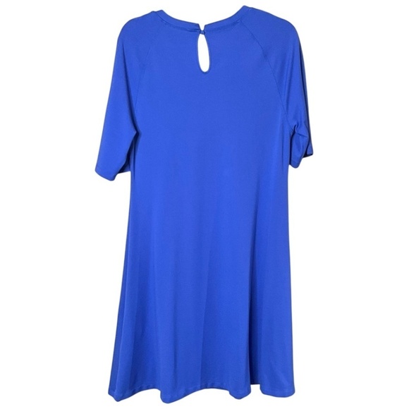 SOFT SURROUNDINGS Cobalt Blue Stretch Knit Short Sleeve Trapeze Dress US Sz L - Picture 3 of 9